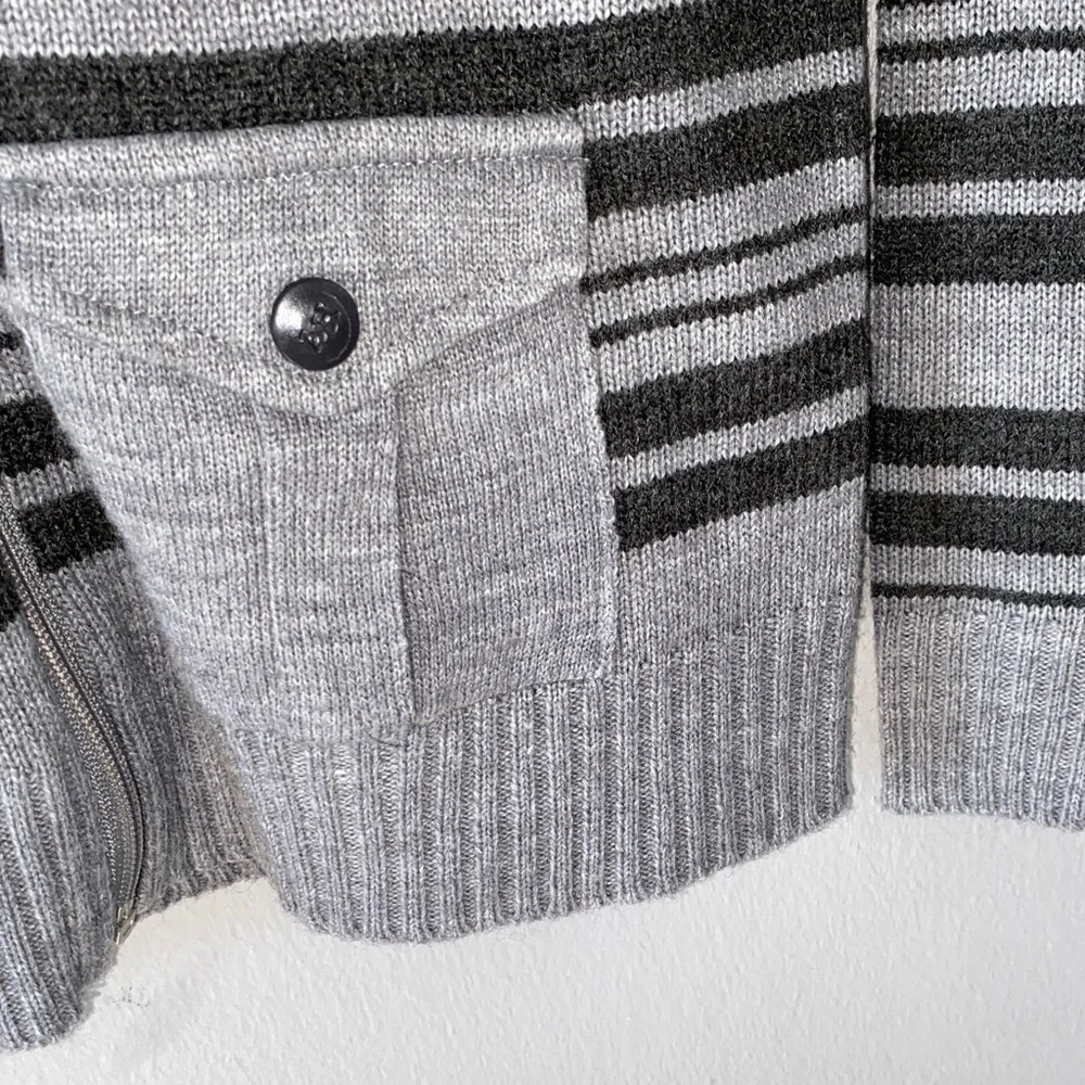 Boys Striped Zip-Up Sweater - Gray